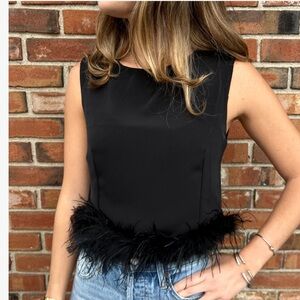 NWOT Black Feather Trim Top size L